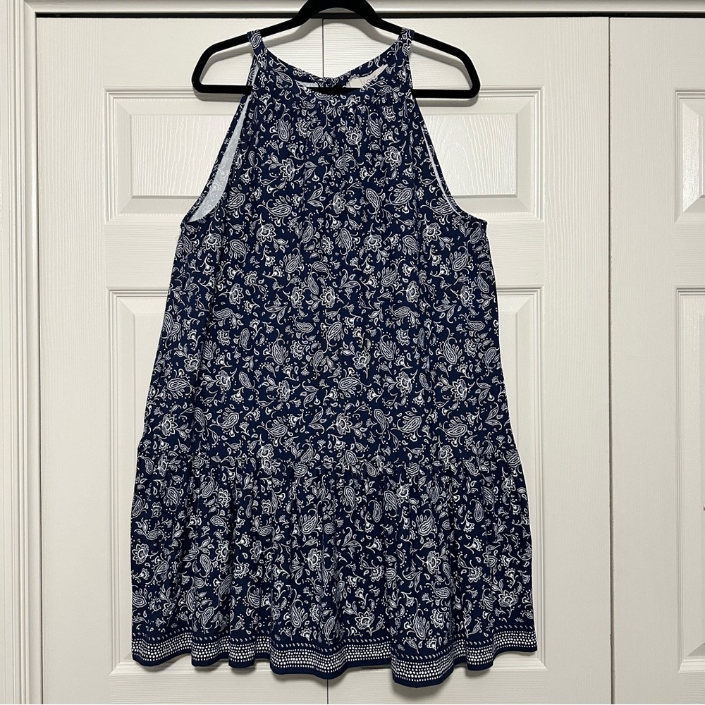 Ann Taylor LOFT Bandana Flounce‎ Mini Halter Dress in Navy Size XL NWT - Picture 2 of 9